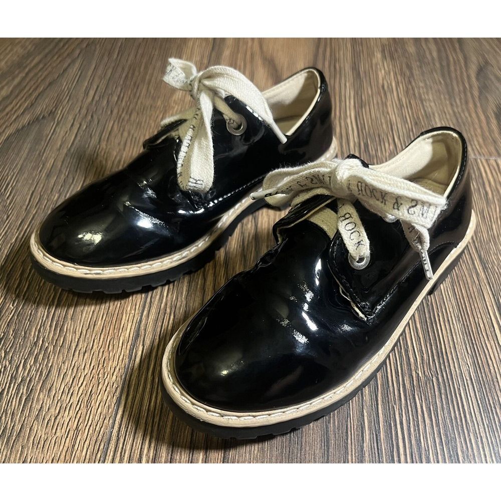 Zara Kids Black Patent Leather Oxford Shoes Statement Laces Size 29 US 12 - Picture 5 of 6